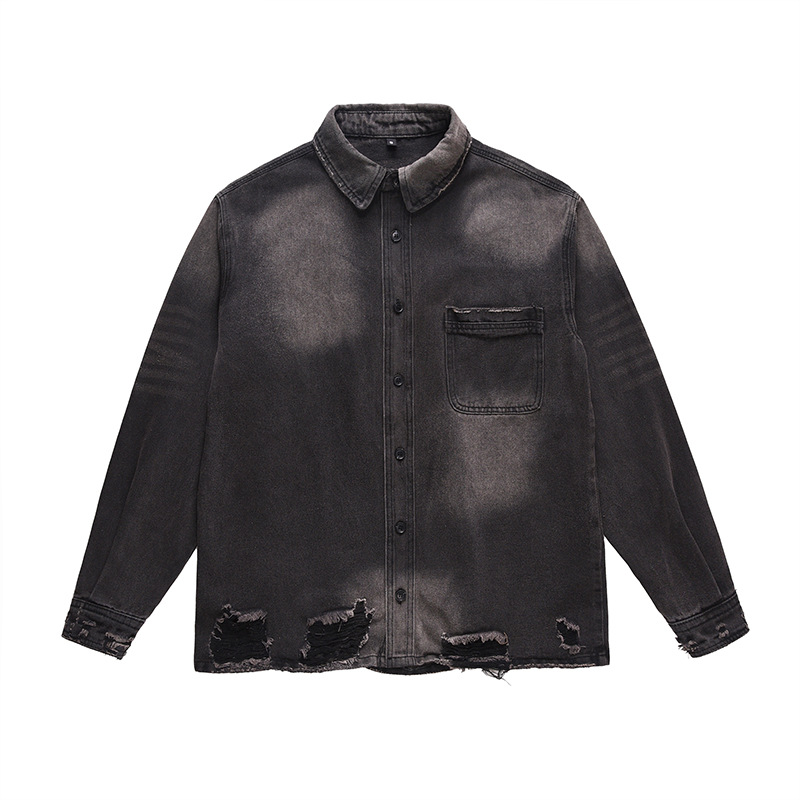 Street Fashion Vintage - Herren High-Street-Jeansjacke im Used-Look, modische Streetwear,