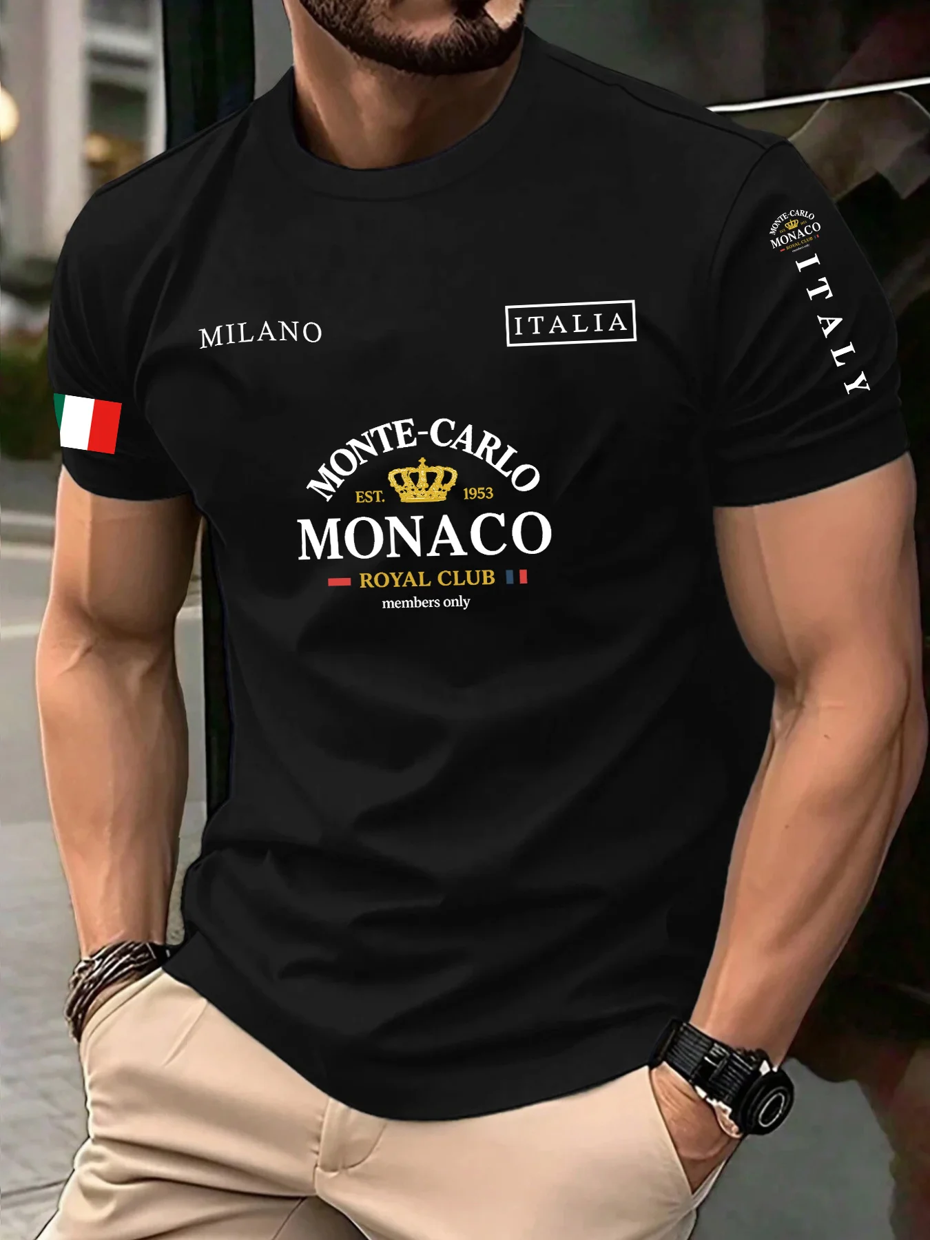 Street Fashion Monaco - Meistverkauftes T-Shirt mit Monaco-Buchstabenflaggen-Print aus 100%