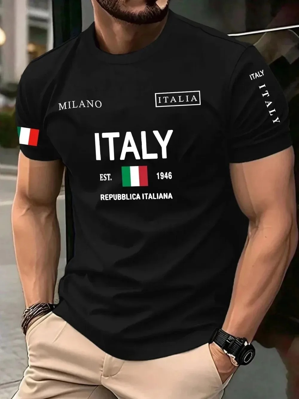 Street Fashion Milan - 3D-Druck Europäisch-Amerikanischer Modetrend Mailand Schriftzug Atmungsaktives