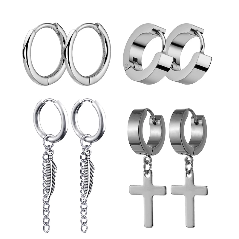 Street Fashion Earrings - 4 Paar Punk Stahl Farbe Edelstahl