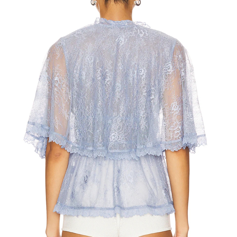 Mesh Top Layering - Elegante Damen-Bluse mit Transparenter Blumen-Spitze, Durchsichtigem