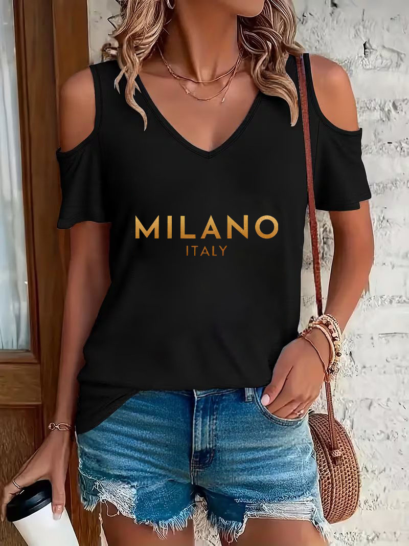 Street Fashion Milano - Modisches Milano Italia T-Shirt mit Buchstabendruck,