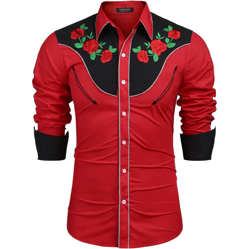 Street Fashion Dance - Herren Western Cowboy Hemd Langarm Slim