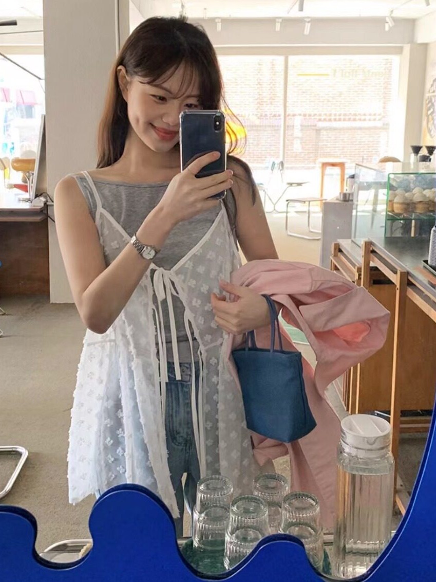 Mesh Top Layering - Schicke Mehrlagige Netzbluse im Camisole-Stil, Koreanischer