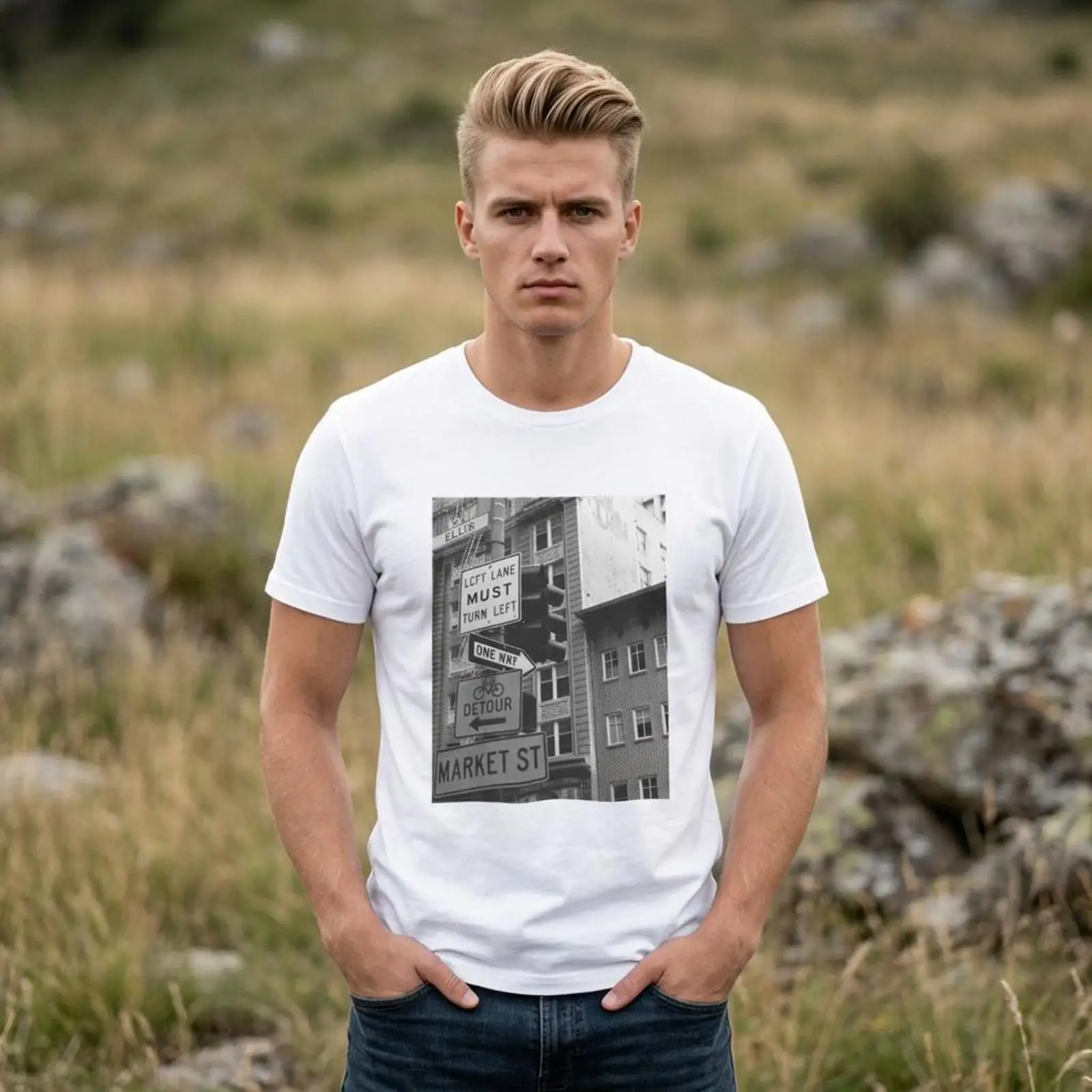 Urban Street Fashion Photography - Market St Straßenschilder Foto T-Shirt Vintage