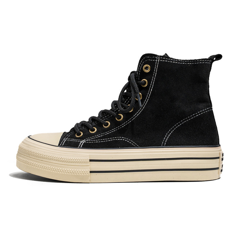 Mesh Top Layering - Vintage Wildleder High-Top Canvas Sneakers Damen