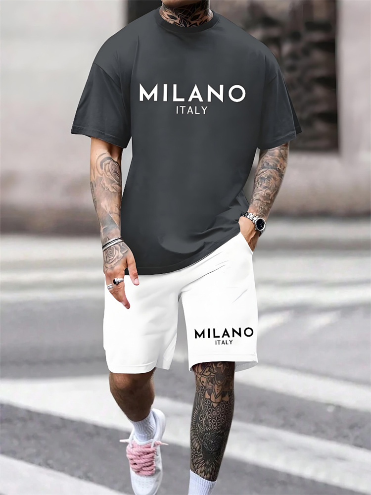 Street Fashion Milano - Zweiteiliges Herren-Set mit Milano-Aufdruck, Sommer, lässig,