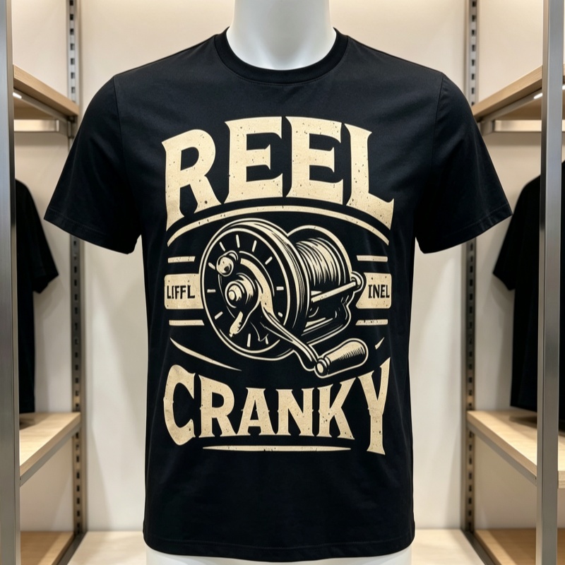 Street Fashion Reels - Musterdruck mit Angelrolle, kurzärmelig, modischer Retro-Street-Style,