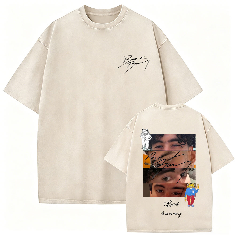 Rapper Bad Bunny Vintage Washe – Foto Street Fashion Bewertung und Preis