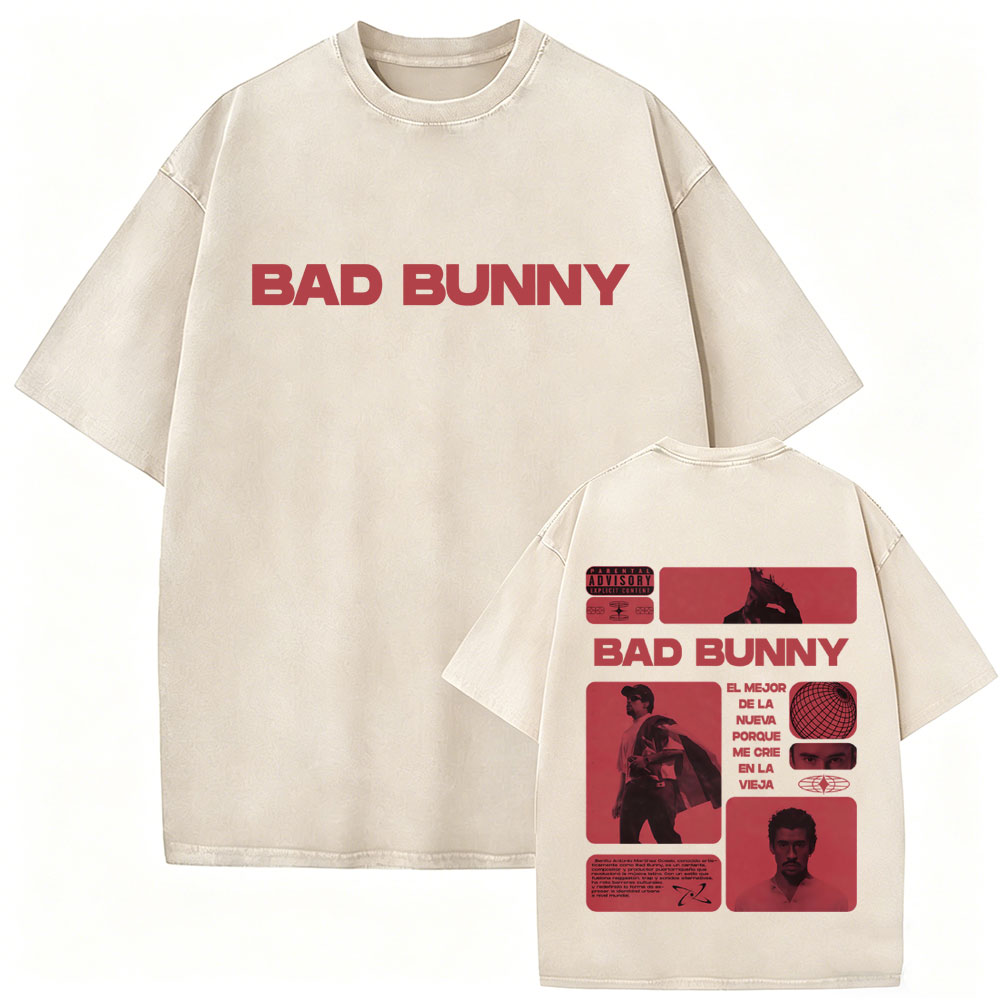 Rapper Bad Bunny Vintage Washe – Foto Street Fashion Bewertung und Preis